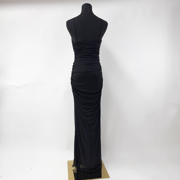 VINTAGE 90S STYLE BLACK RUCHED LONG MAXI DRESS - Picture 7 of 14